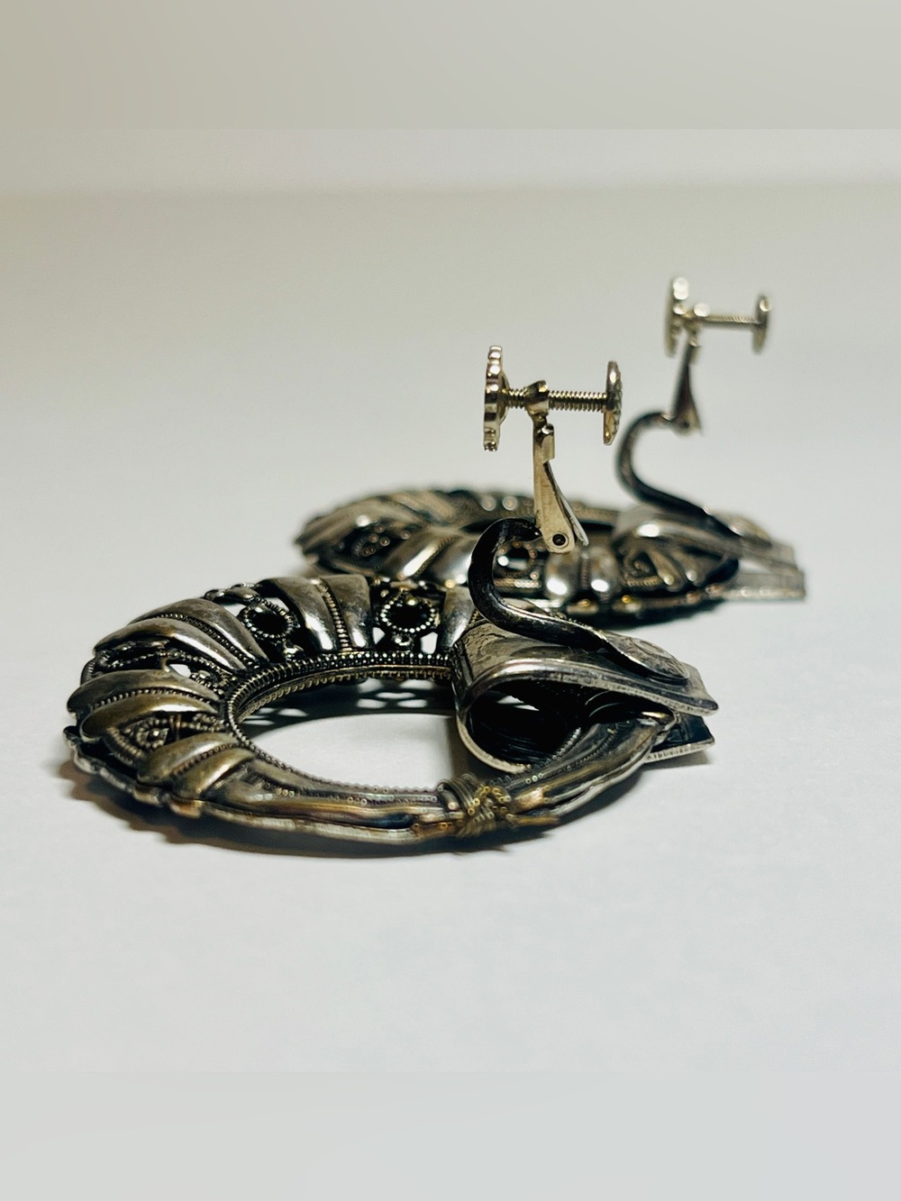 SIGNED Miriam Haskell '60s-'70s Lg Door-Knocker Earrings Screw-Back VTG Clip-On